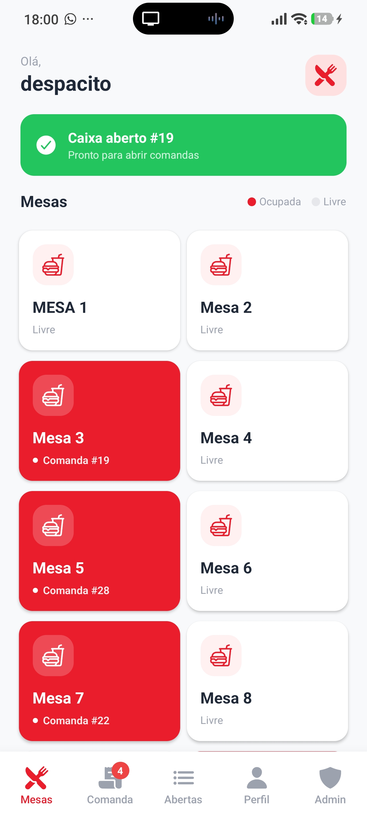 App do garçom no celular